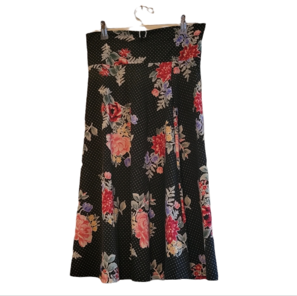 Women's Black Floral A-Line Maxi Skirt